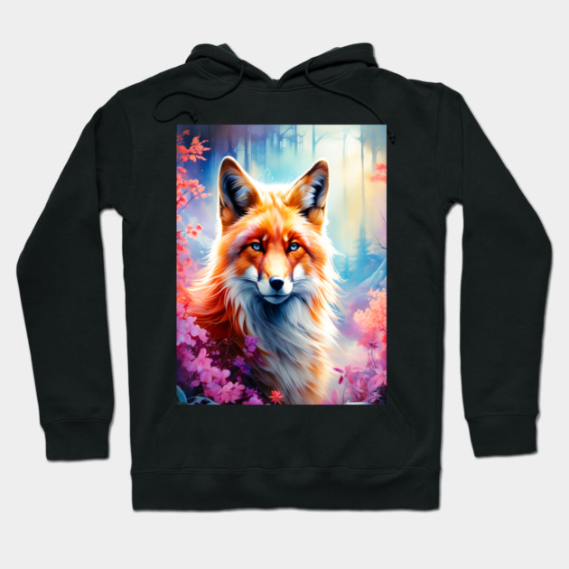 Red Fox with Flowers and Forests Hoodie by BirdsnStuff