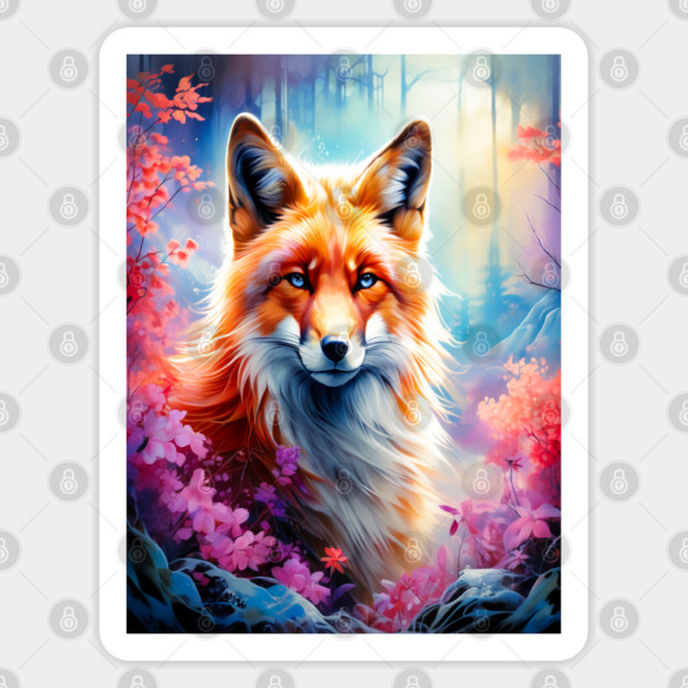 Red Fox with Flowers and Forests Sticker by BirdsnStuff