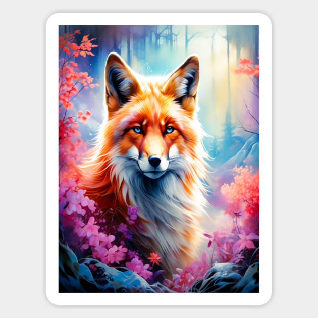 Red Fox with Flowers and Forests Magnet by BirdsnStuff