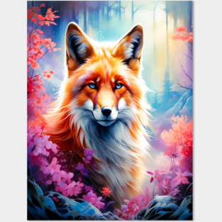 Red Fox with Flowers and Forests Posters and Art