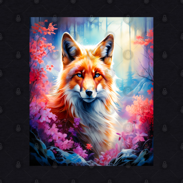 Red Fox with Flowers and Forests by BirdsnStuff