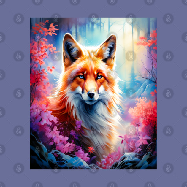 Red Fox with Flowers and Forests by BirdsnStuff