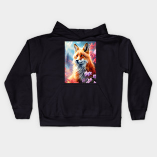 Red Fox with Flowers and Forests Kids Hoodie