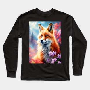 Red Fox with Flowers and Forests Long Sleeve T-Shirt