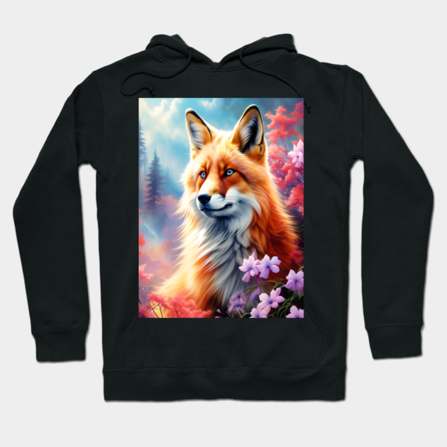 Red Fox with Flowers and Forests Hoodie by BirdsnStuff