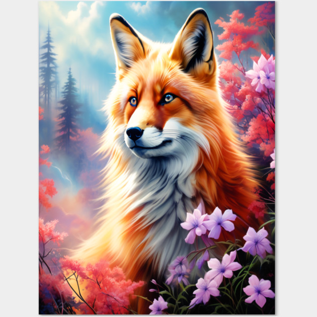 Red Fox with Flowers and Forests Wall Art by BirdsnStuff