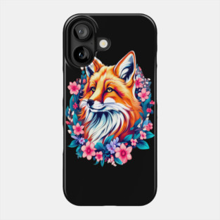 Red Fox with Bold Flowers Phone Case
