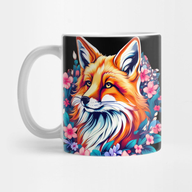 Red Fox with Bold Flowers by BirdsnStuff