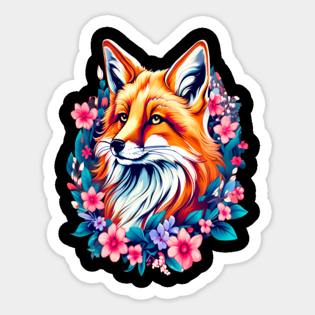 Red Fox with Bold Flowers Magnet by BirdsnStuff