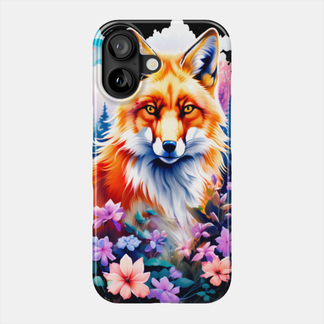Red Fox with Flowers and Forests Phone Case by BirdsnStuff