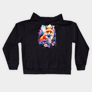 Red Fox with Flowers and Forests Kids Hoodie