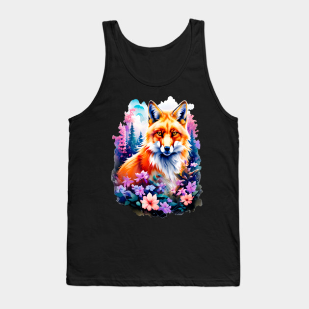 Red Fox with Flowers and Forests Tank Top by BirdsnStuff