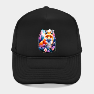 Red Fox with Flowers and Forests Hat