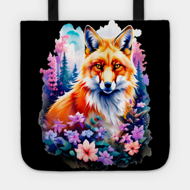 Red Fox with Flowers and Forests Tote by BirdsnStuff
