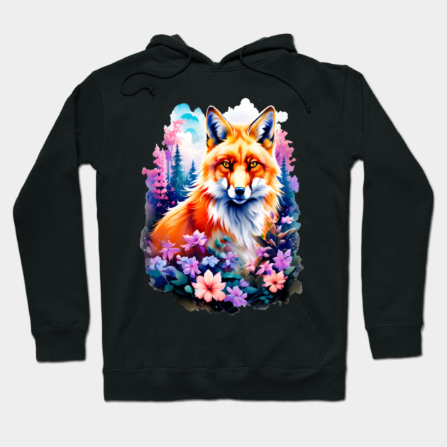 Red Fox with Flowers and Forests Hoodie by BirdsnStuff