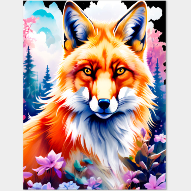 Red Fox with Flowers and Forests Wall Art by BirdsnStuff