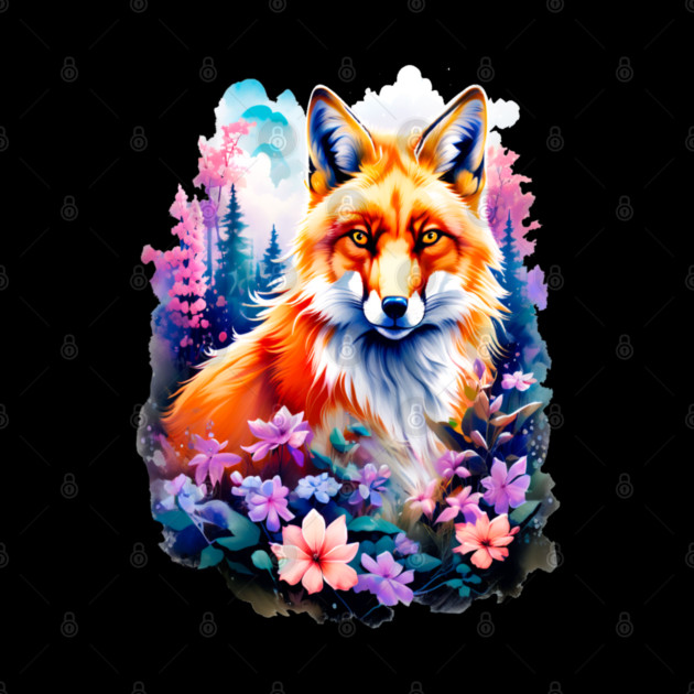 Red Fox with Flowers and Forests by BirdsnStuff