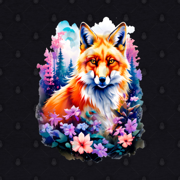 Red Fox with Flowers and Forests by BirdsnStuff