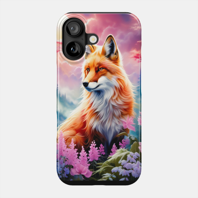 Red Fox with Flowers and Forests Phone Case by BirdsnStuff