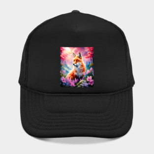 Red Fox with Flowers and Forests Hat