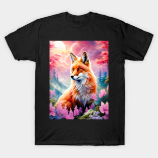 Red Fox with Flowers and Forests T-Shirt