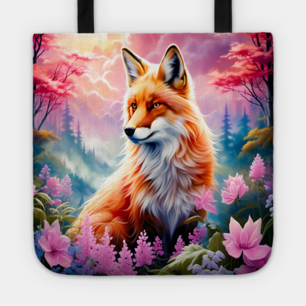 Red Fox with Flowers and Forests Tote by BirdsnStuff