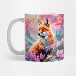 Red Fox with Flowers and Forests Mug