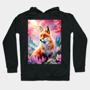 Red Fox with Flowers and Forests Hoodie