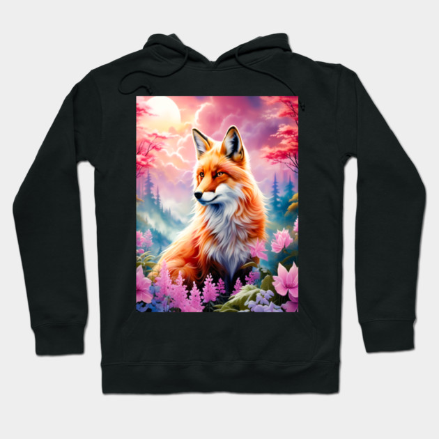 Red Fox with Flowers and Forests Hoodie by BirdsnStuff