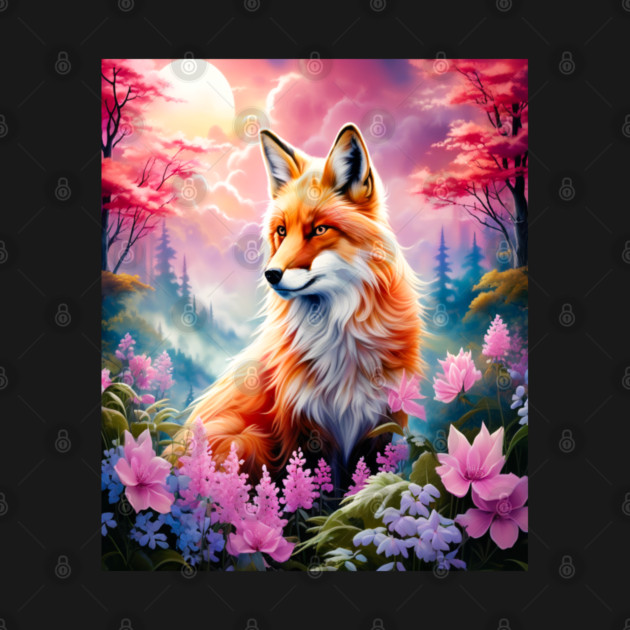 Red Fox with Flowers and Forests by BirdsnStuff