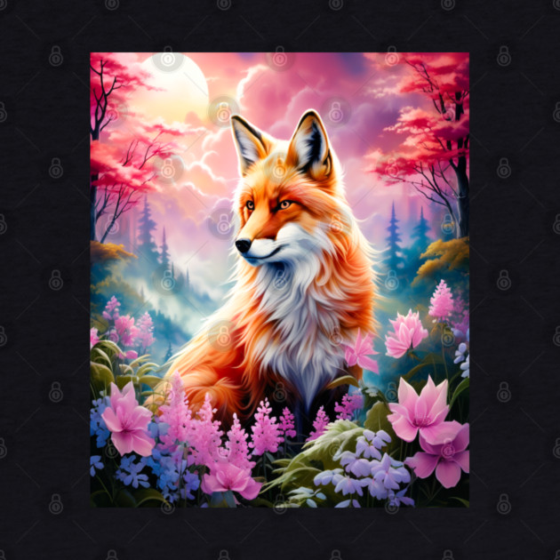 Red Fox with Flowers and Forests by BirdsnStuff