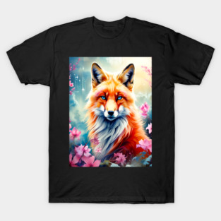 Red Fox with Flowers and Forests T-Shirt