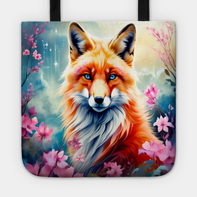 Red Fox with Flowers and Forests Tote by BirdsnStuff