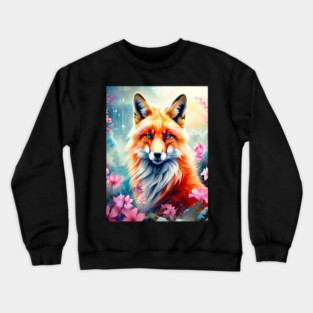 Red Fox with Flowers and Forests Crewneck Sweatshirt