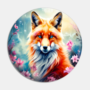 Red Fox with Flowers and Forests Pin