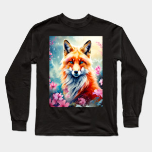 Red Fox with Flowers and Forests Long Sleeve T-Shirt