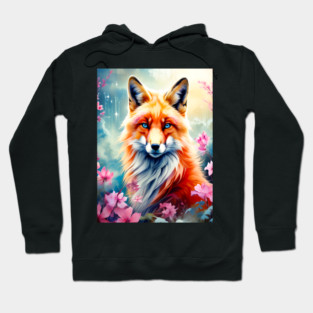 Red Fox with Flowers and Forests Hoodie