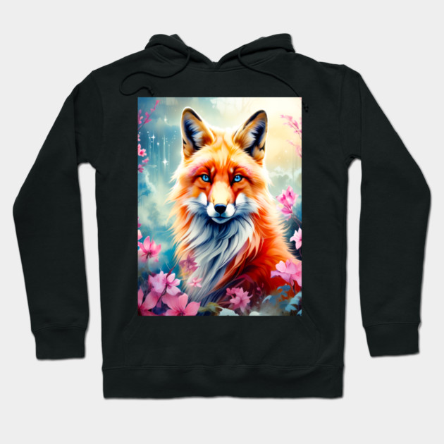 Red Fox with Flowers and Forests Hoodie by BirdsnStuff