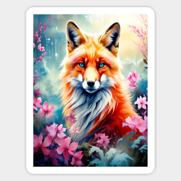 Red Fox with Flowers and Forests Magnet by BirdsnStuff