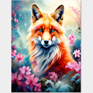 Red Fox with Flowers and Forests Posters and Art