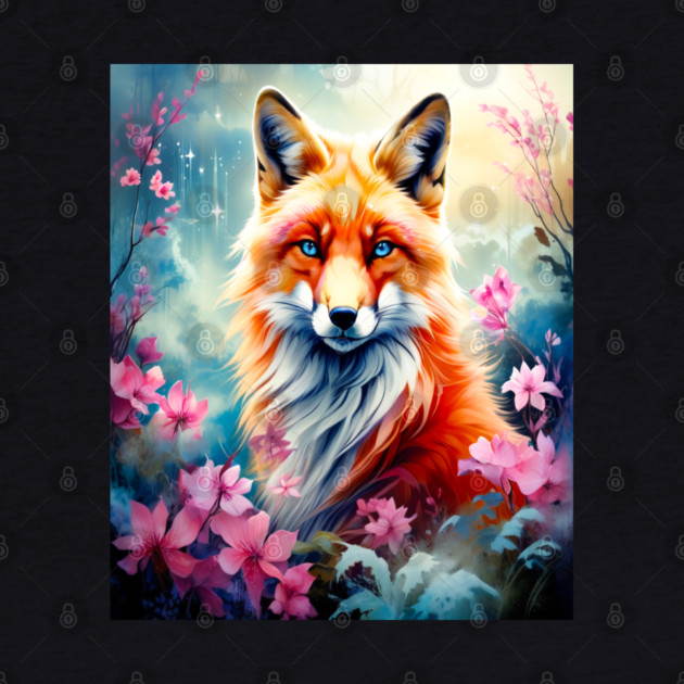 Red Fox with Flowers and Forests by BirdsnStuff
