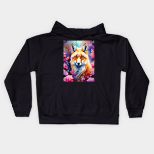 Red Fox with Flowers and Forests Kids Hoodie