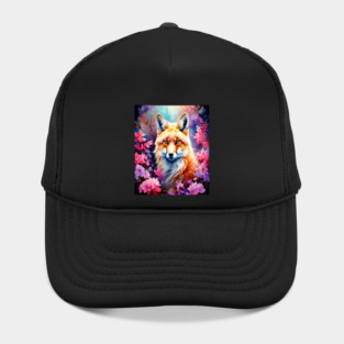 Red Fox with Flowers and Forests Hat