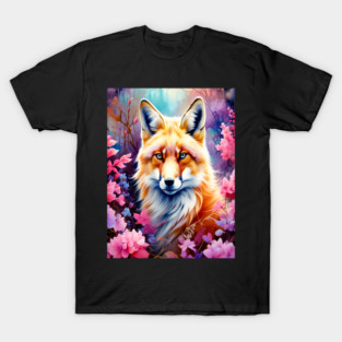 Red Fox with Flowers and Forests T-Shirt