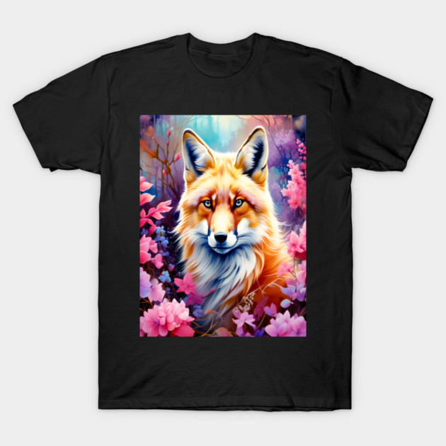 Red Fox with Flowers and Forests T-Shirt by BirdsnStuff