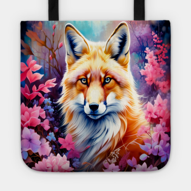 Red Fox with Flowers and Forests Tote by BirdsnStuff