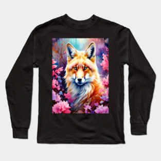 Red Fox with Flowers and Forests Long Sleeve T-Shirt