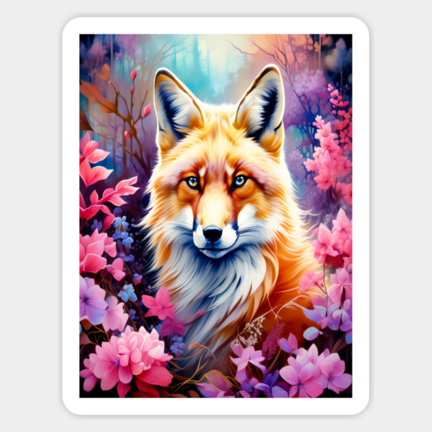 Red Fox with Flowers and Forests Magnet by BirdsnStuff