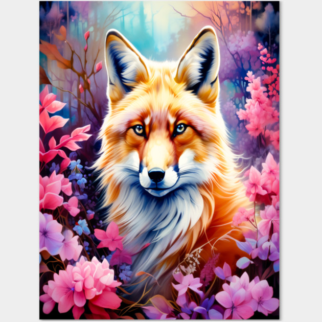 Red Fox with Flowers and Forests Wall Art by BirdsnStuff