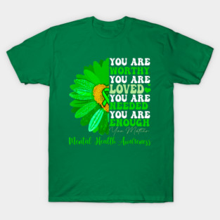 Motivational Support Warrior Mental Health Awareness, Green Ribbon T-Shirt